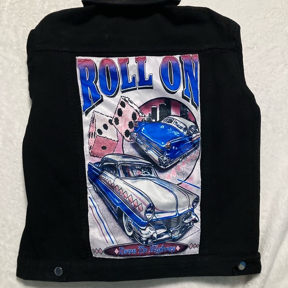 Shien, Black Graphic Denim Roll On Jacket - Picture 1 of 3